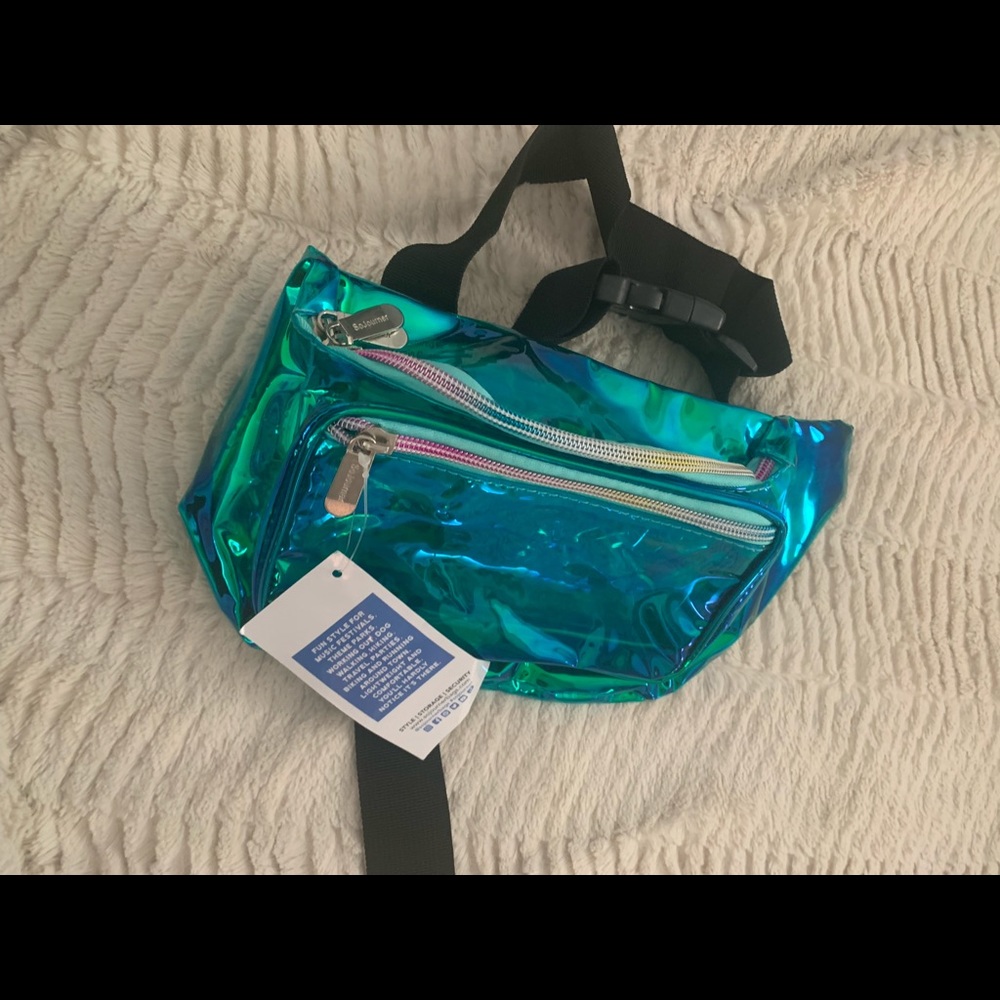 NWT SoJourner Holographic Rave Fanny Pack Waist Bag Belt Bags Transparent aqua